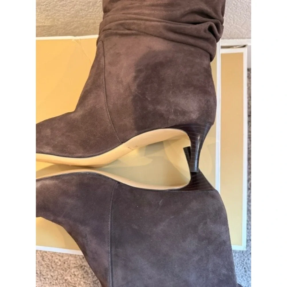 Michael Kors SG25F Brown Suede Slouchy Pointed Toe Kitten Heel Boots Womens 11M